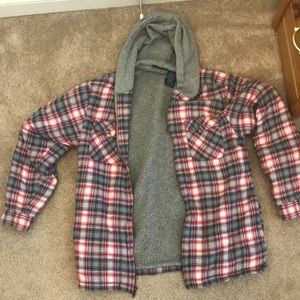 Fuzzy Flannel hooded zip-up jacket